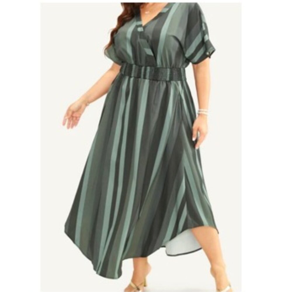 SOLD - BloomChic Striped Dolman Sleeve Pocket Shirred Flutter Wrap Dress  NWT